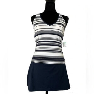 Nautica Tankini Swimsuit Set Size 8 Navy White Stripe 2 Piece NWT Swim Top Skirt